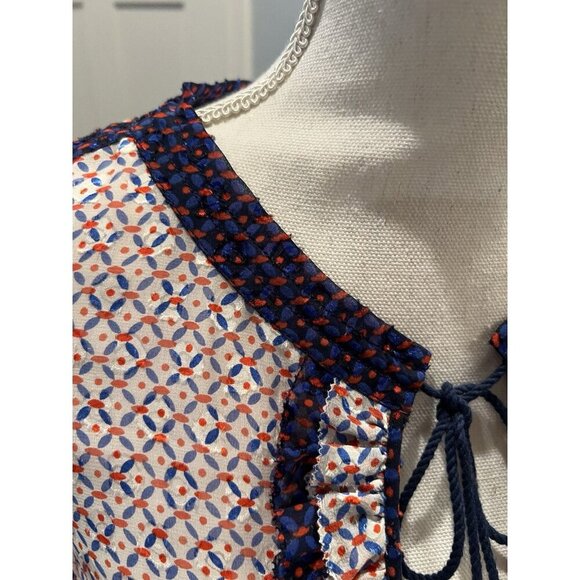 TORY BURCH Silk Blend Embroidery Tie-neck Top-Colorful Contrast Blouse SZ XS - Picture 3 of 10